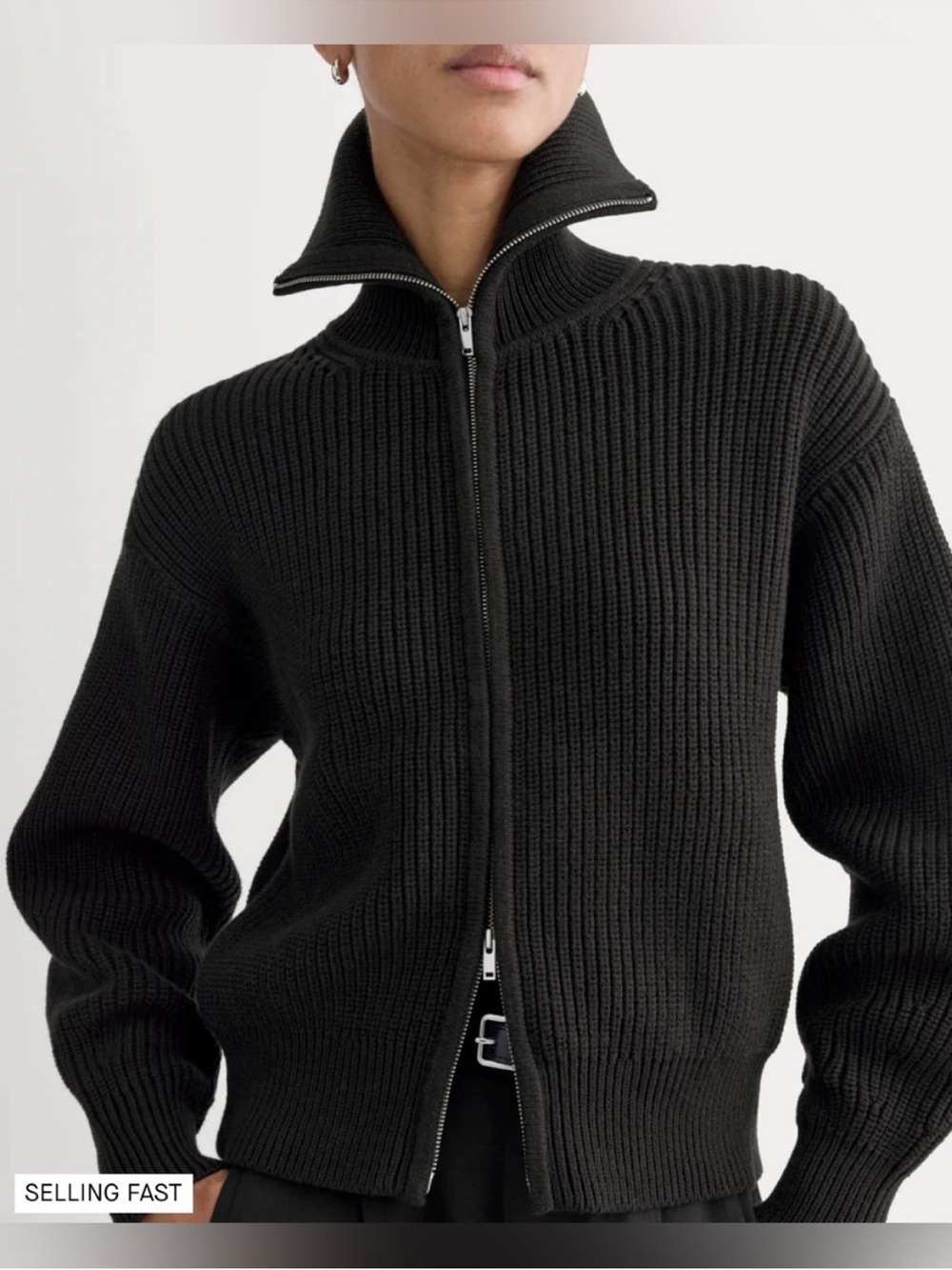 New Everlane THE FULL-ZIP SWEATER IN EVERYDAY COTTON Black Size M - Picture 11 of 12